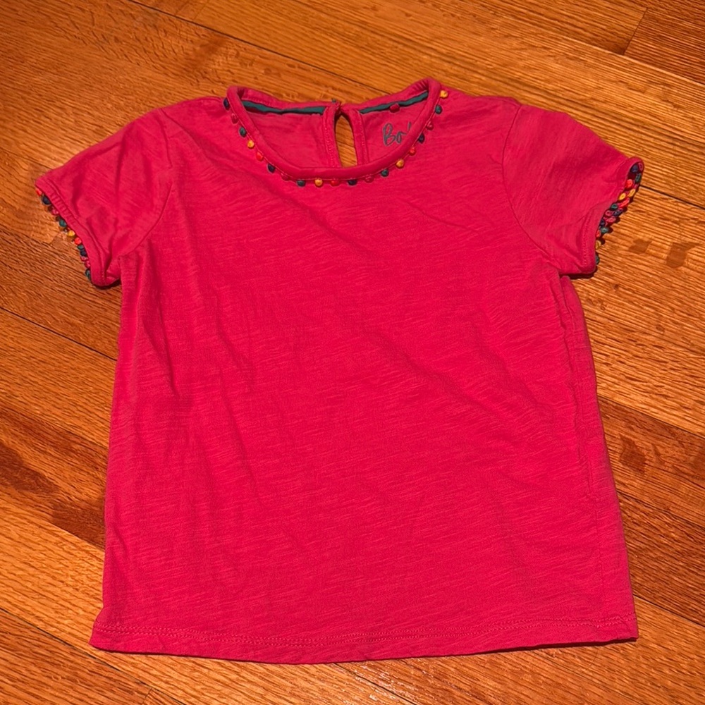 Girls' Pink Top with Colorful Trim